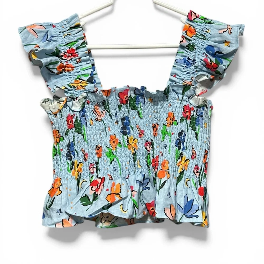 Hill House Home Ellie Linen Floral Crop Top (Size M) 🌸✨ Breezy & Elegant - Picture 1 of 3